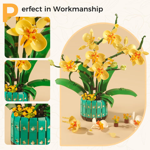 Orchids Building Set for Adults Bonsai Decoration