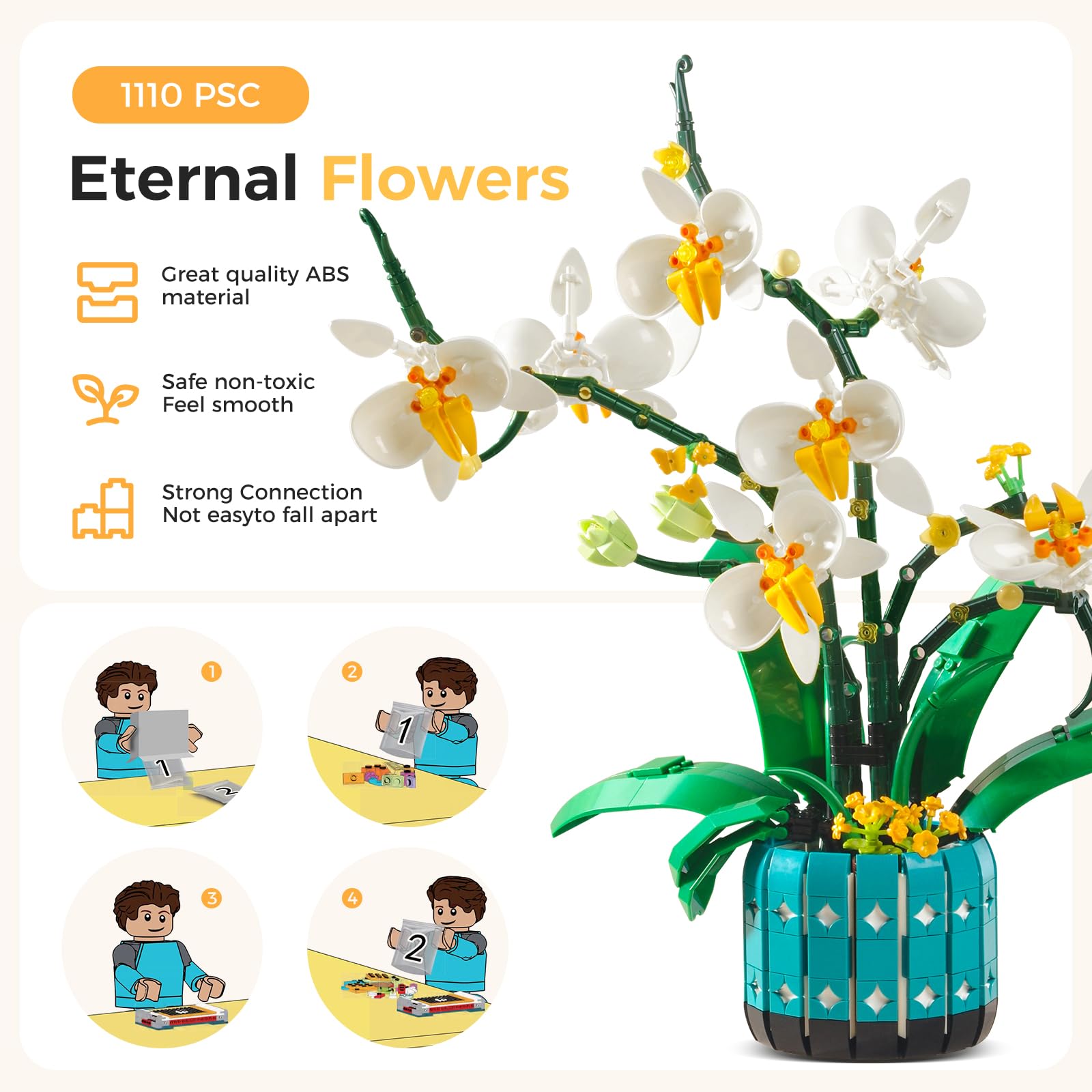 Orchids Building Set for Adults Bonsai Decoration